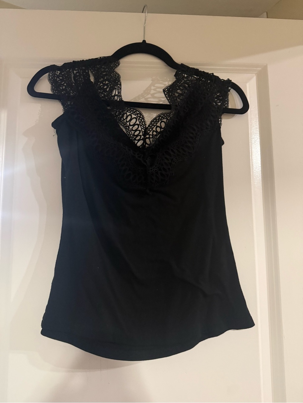 Black Lace Trim V-Neck Top